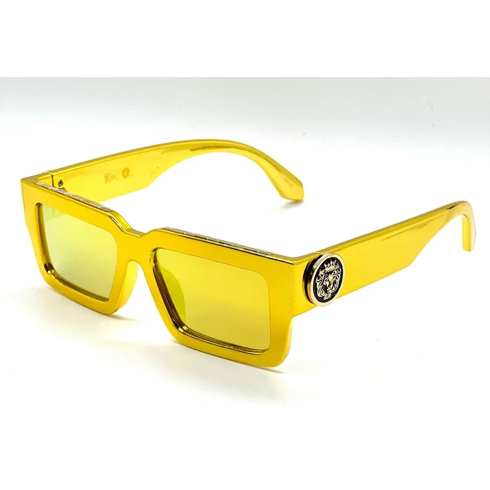 Gold Yellow Mirror Sunglasses Square Frame Beach Outdoor Reflective Lens Luxury‎